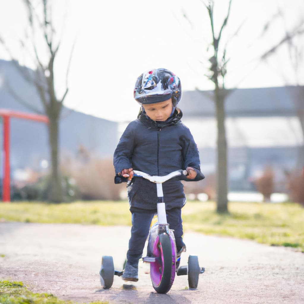 child riding a balance bike